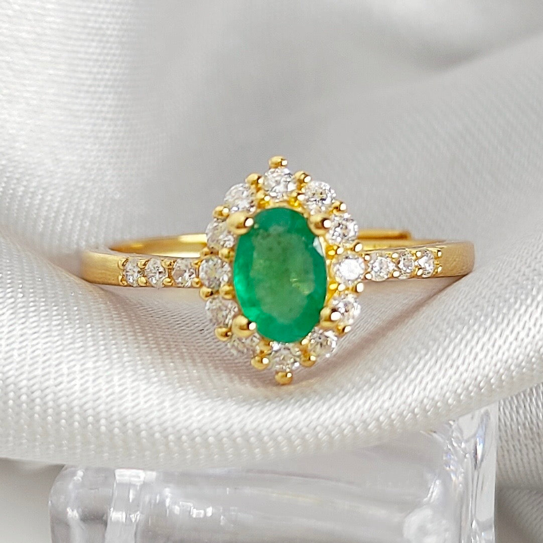 NATURAL EMERALD k18yg plated 925silver ring 0.5ct
