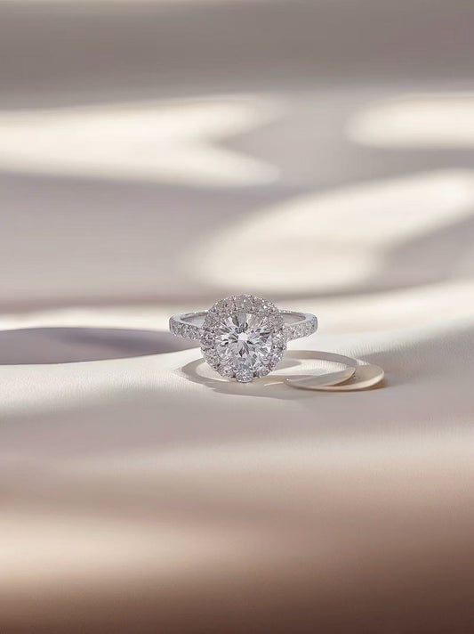 18K White Gold IGI-Certified Lab-Grown Diamond Halo Straight Shank Ring