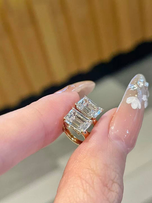 18K Yellow Gold Lab-Grown Emerald Cut Stud Earrings