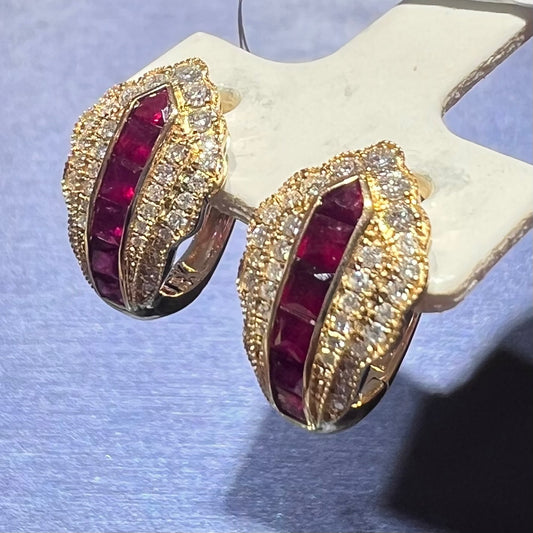 k18yg natural ruby diamond earrings