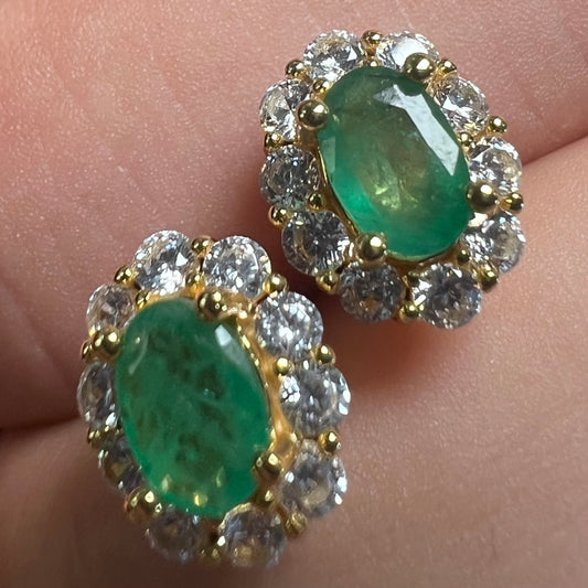 NATURAL EMERALD k18 plated 925silver earrings 1ct