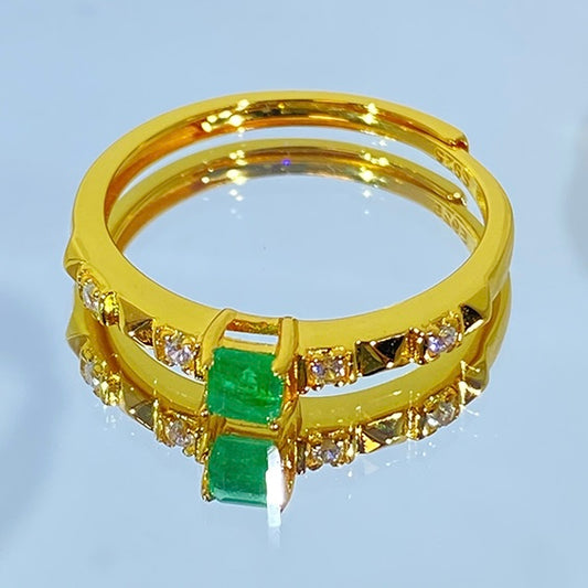 NATURAL EMERALD k18YG plated 925silver ring 0.1ct