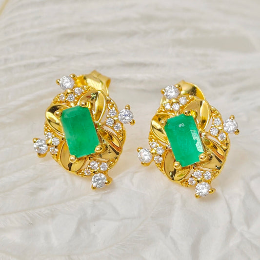 NATURAL EMERALD k18 plated 925silver earrings