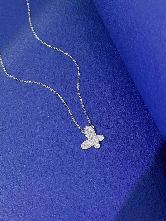18K White Gold Lab-Grown Diamond Irregular Butterfly Necklace